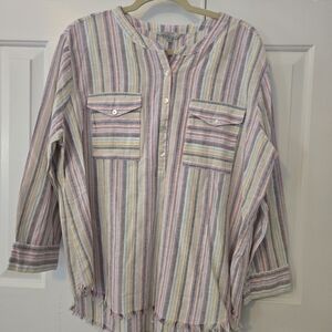 Hester & Orchard Multi Colored Striped Shirt Beach Pool Coverup Raw Hem Size XL